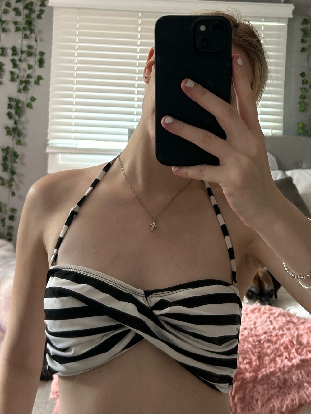 Wassaio Black and White Striped Bikini Top